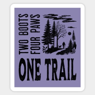Hiking Trail T-Shirt - Man and Dog Adventure | Outdoors, Nature, Trekking Tee- 2 boots, 4 paws, 1 trail Sticker